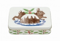Rabbit & Christmas Pudding Print Small Rectangular Tin Thornback & Peel